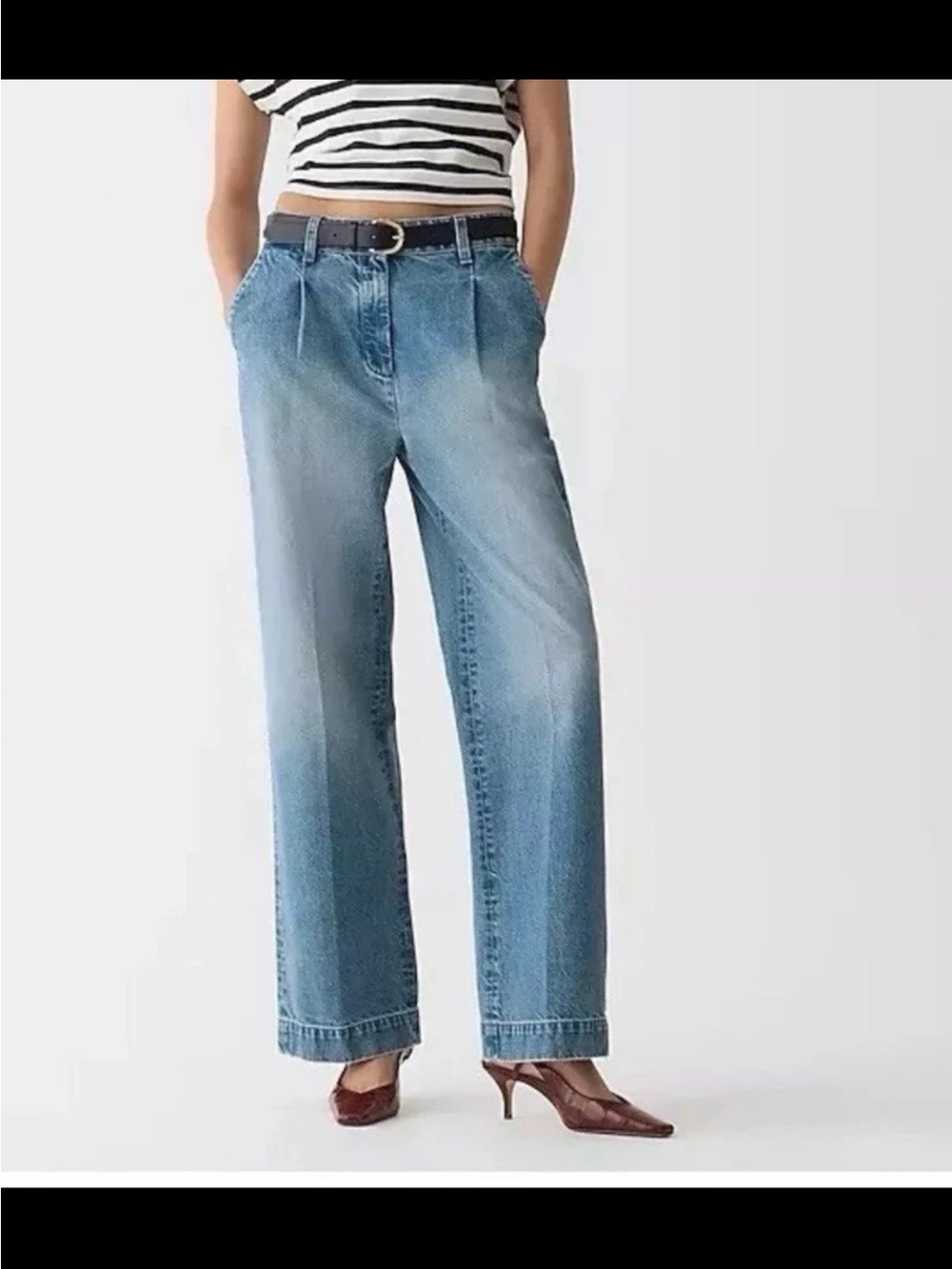 J crew essentials wide leg jeans in Ruth wash pleated comfortable
